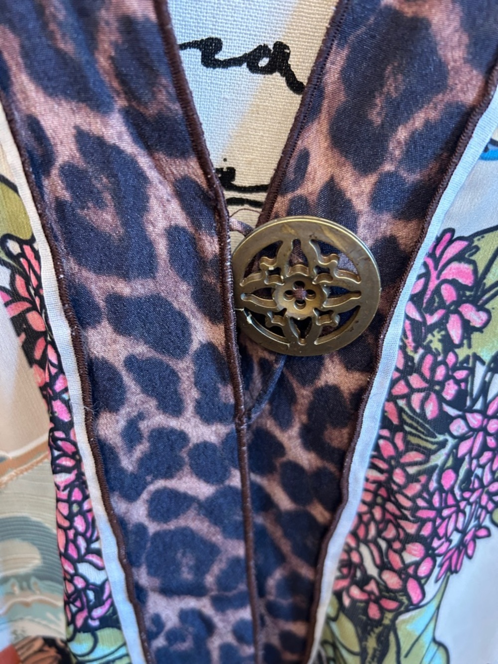 John Mark Floral & Leopard Print Lightweight Kimono Cardigan - Multicolor - Picture 4 of 4